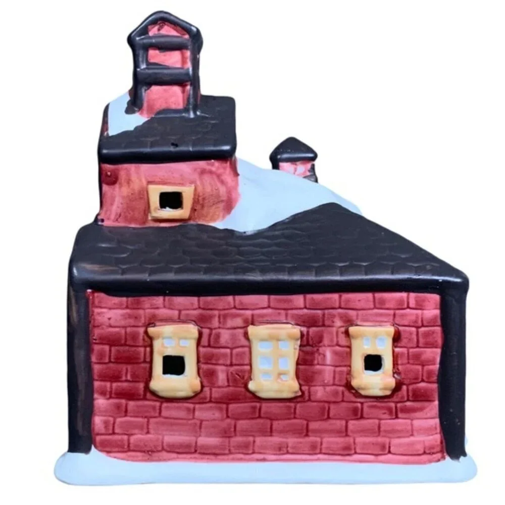 Vintage Christmas Village Light Up Fire House Porcelain Bisque by Liberty Bell